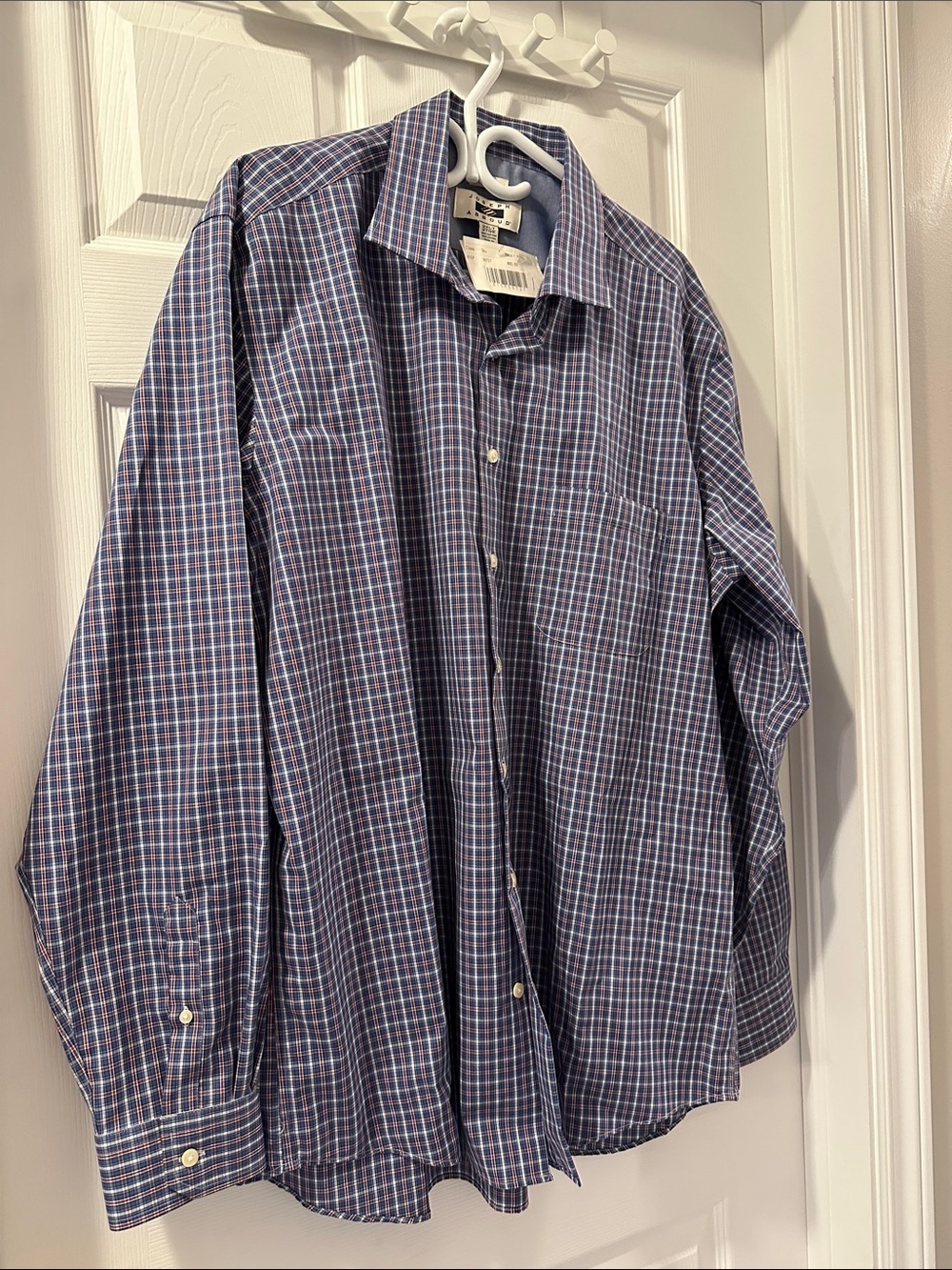 JOSEPH ABBOUD 90’s Retro Men's Blue Plaid Cotton Dress Shirt - Classic Fit 2XL